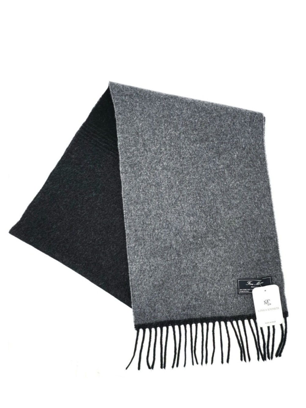 Linea Emmeti Fine Merino Wool Scarf Charcoal & Gray Colorblock Stripes New NWT
